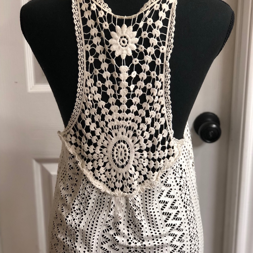 Long Crocheted white Vest.